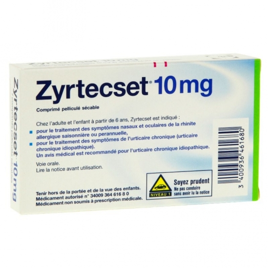 Zyrtecset 10mg 7 comprimés pelliculés sécables | Nom de la...