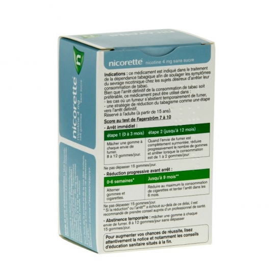 Nicorette 4mg Sans Sucre 105 gommes à mâcher | Nom de la Pharmacie...
