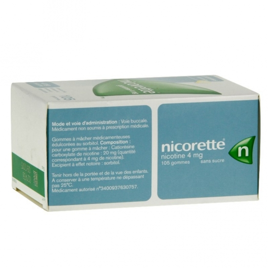 Nicorette 4mg Sans Sucre 105 gommes à mâcher | Nom de la Pharmacie...