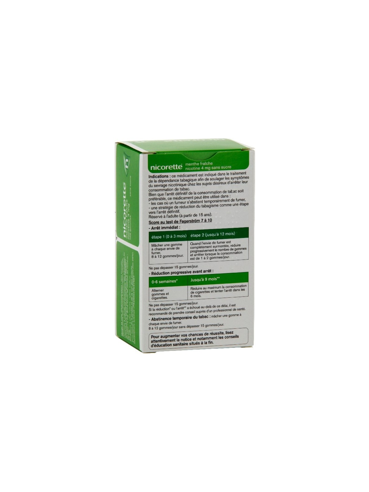 Nicorette menthe fraiche 4mg sans sucre 105 gommes à mâcher