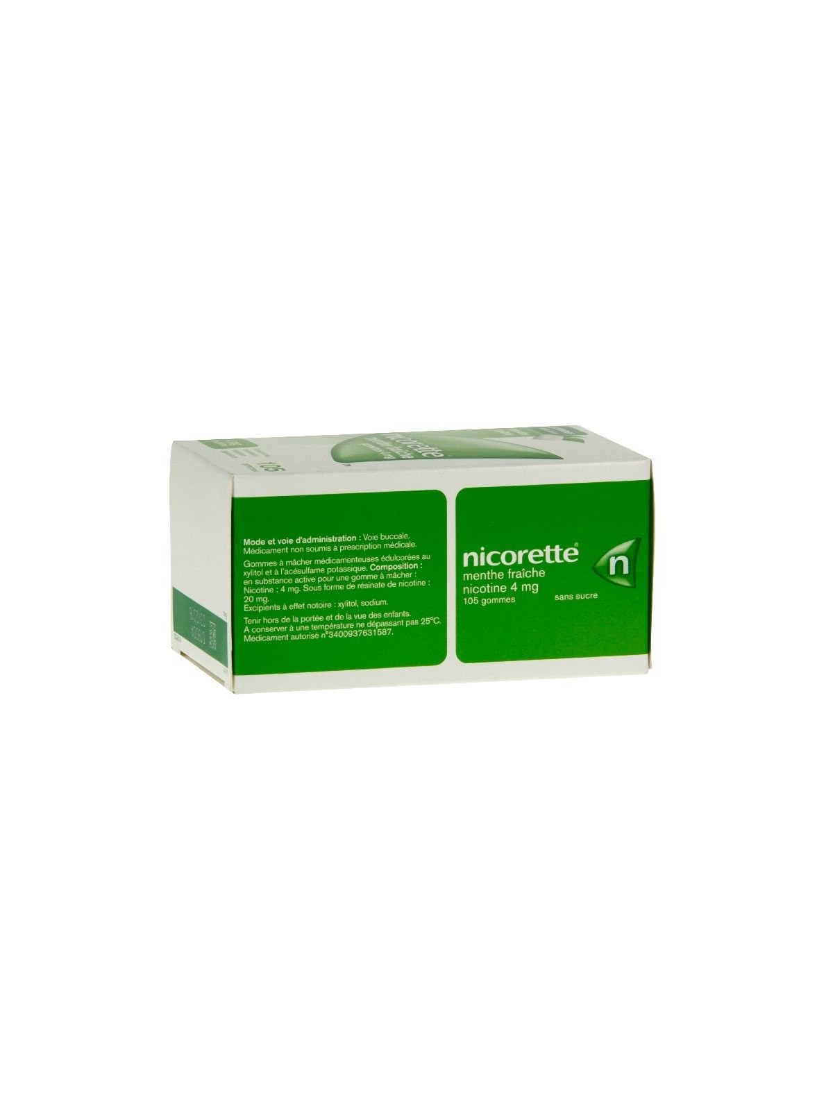 Nicorette menthe fraiche 4mg sans sucre 105 gommes à mâcher
