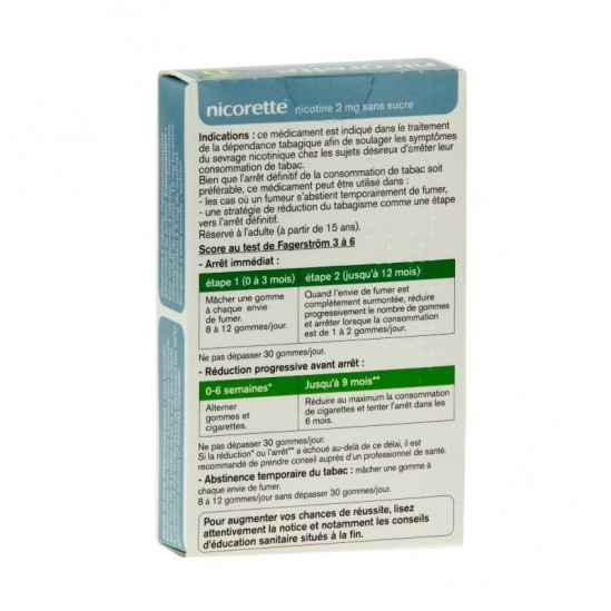 Nicorette 2Mg Sans Sucre 30 Gommes à Mâcher | Nom de la Pharmacie...