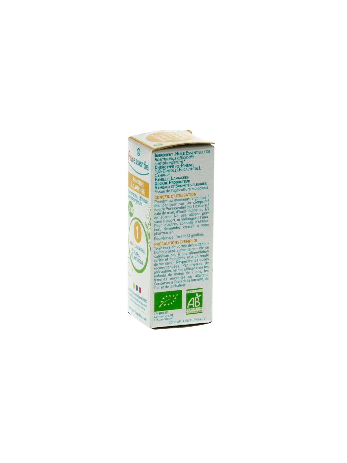 Puressentiel romarin à camphre bio 10ml | Nom de la Pharmacie en...