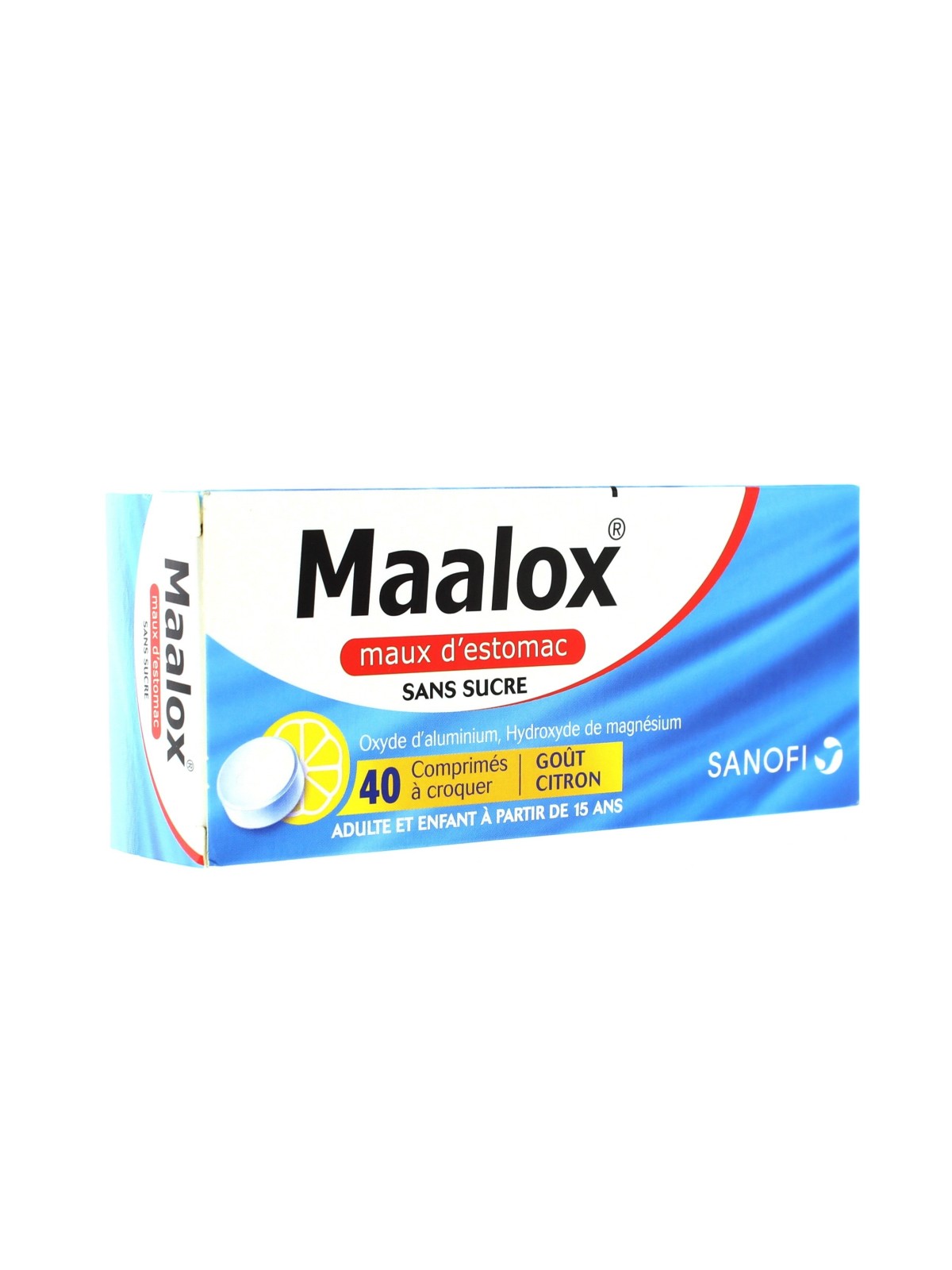 MAALOX MAUX D'ESTOMAC SANS SUCRE comprimé à croquer édulcoré à la saccharine sodique, au sorbitol et au maltitol