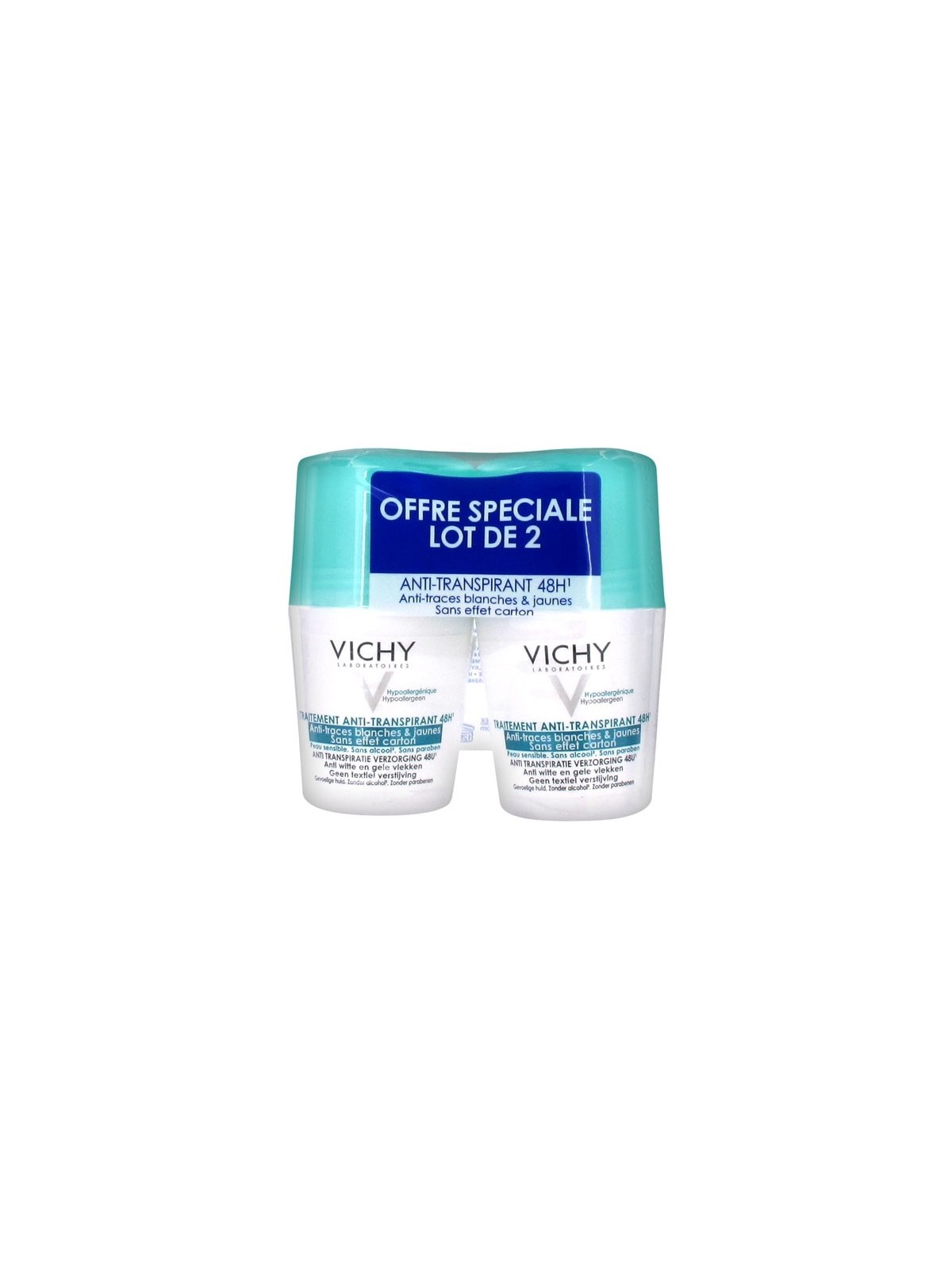 Vichy Déodorant Anti-Transpirant Anti-Traces Bille 48H Lot de 2 x 50 ml