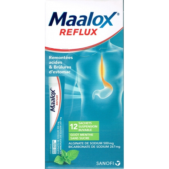 Maalox Reflux Menthe Sans Sucre 12 Sachets