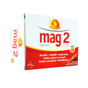 Mag 2 Sans Sucre 122 mg solution buvable 30 ampoules édulcorées de 10ml