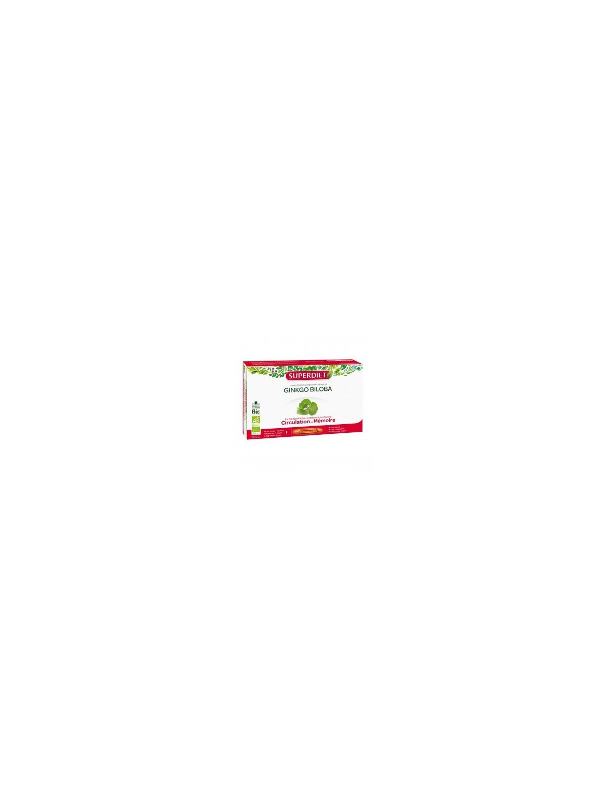 Superdiet Ginkgo Biloba bio complément alimentaire 20 ampoules 300ml