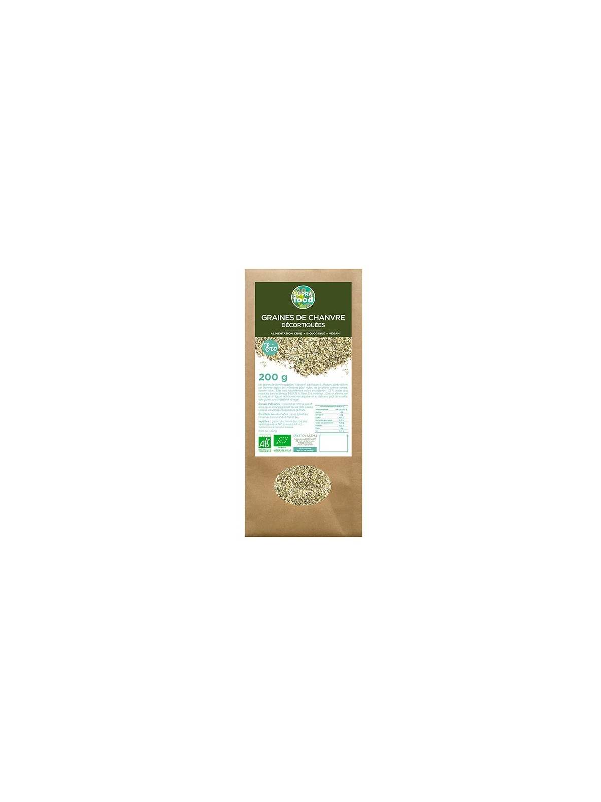 Exopharm graines de chanvre décortiquées bio 200g