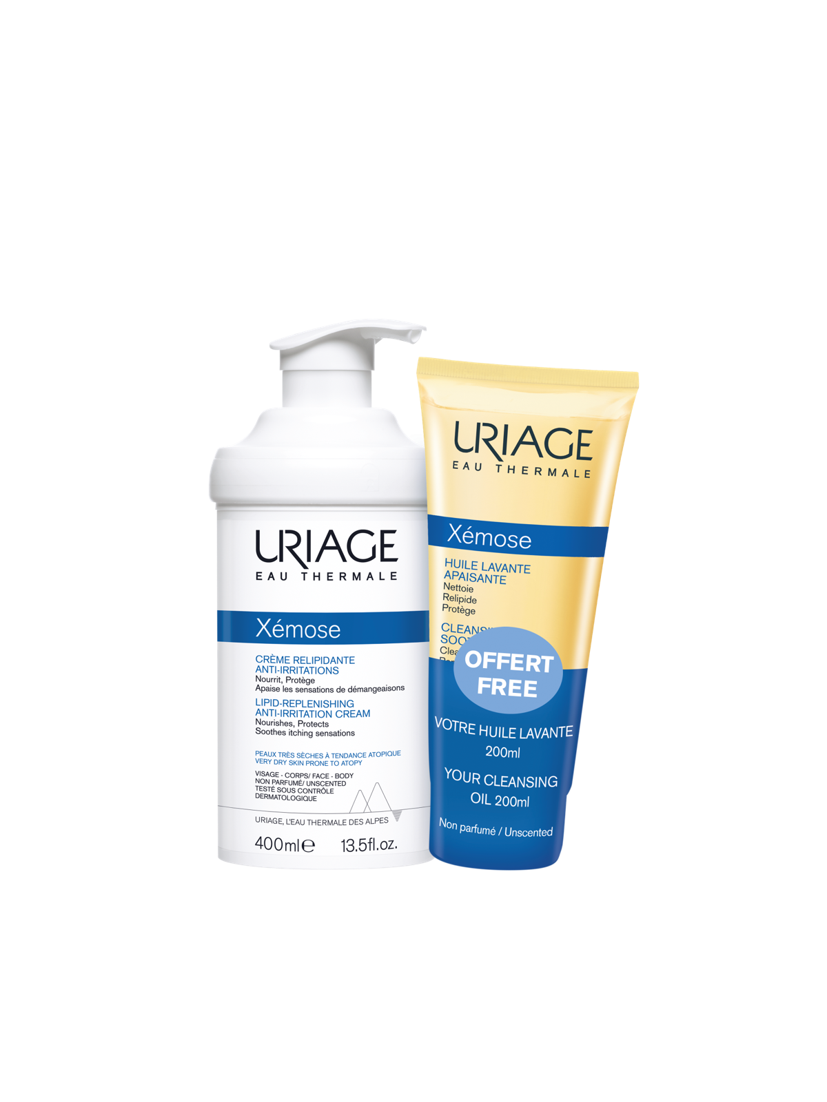 Uriage Xémose Crème Relipidante Anti-Irritations 400 ml + Huile Lavante Apaisante 200 ml Offerte
