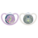 NUK Space Night 2 Sucettes Silicone 18-36 Mois - Couleur : Violette/Gris