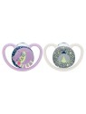 NUK Space Night 2 Sucettes Silicone 18-36 Mois - Couleur : Violette/Gris
