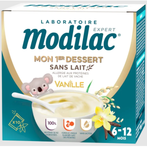 MODILAC Mon 1er Dessert Sans Lait Goût Vanille - De 6 à 12 mois, 10 Sachets