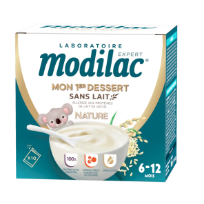 MODILAC Mon 1er Dessert Sans Lait Goût Nature - De 6 à 12 mois, 10 Sachets