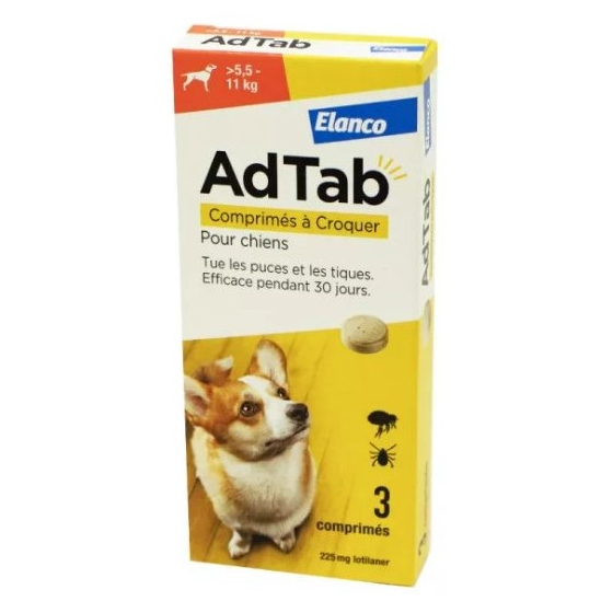 ADTAB Antiparasitaire Interne Chien de +5.5 à 11kg - 3 Comprimés à Croquer
