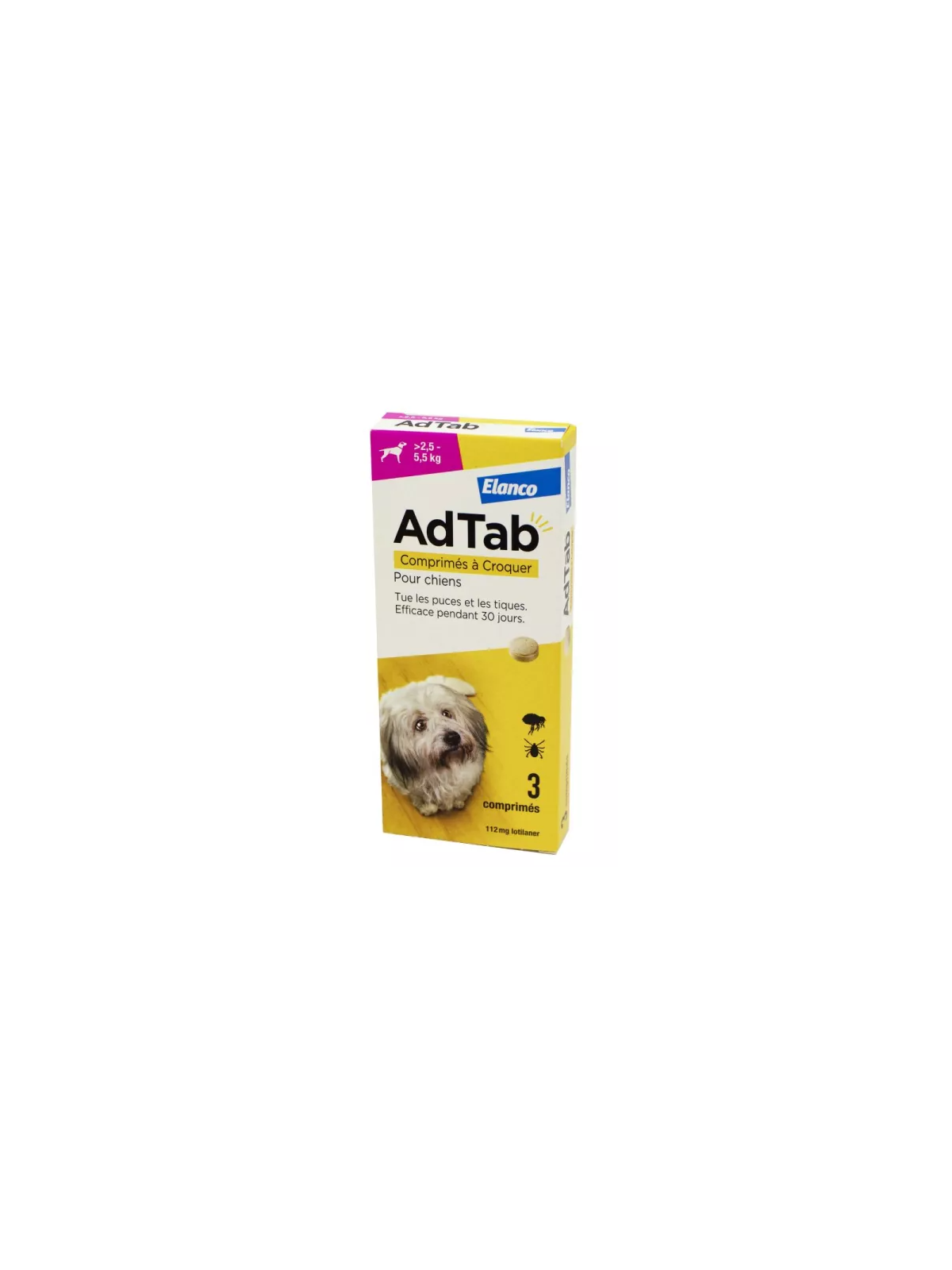 ADTAB Antiparasitaire Interne Chien de +2.5 à 5.5kg  3 Comprimés à Croquer