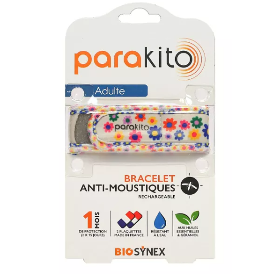 PARAKITO Adulte Bracelet Anti Moustiques Rechargeable Fleur