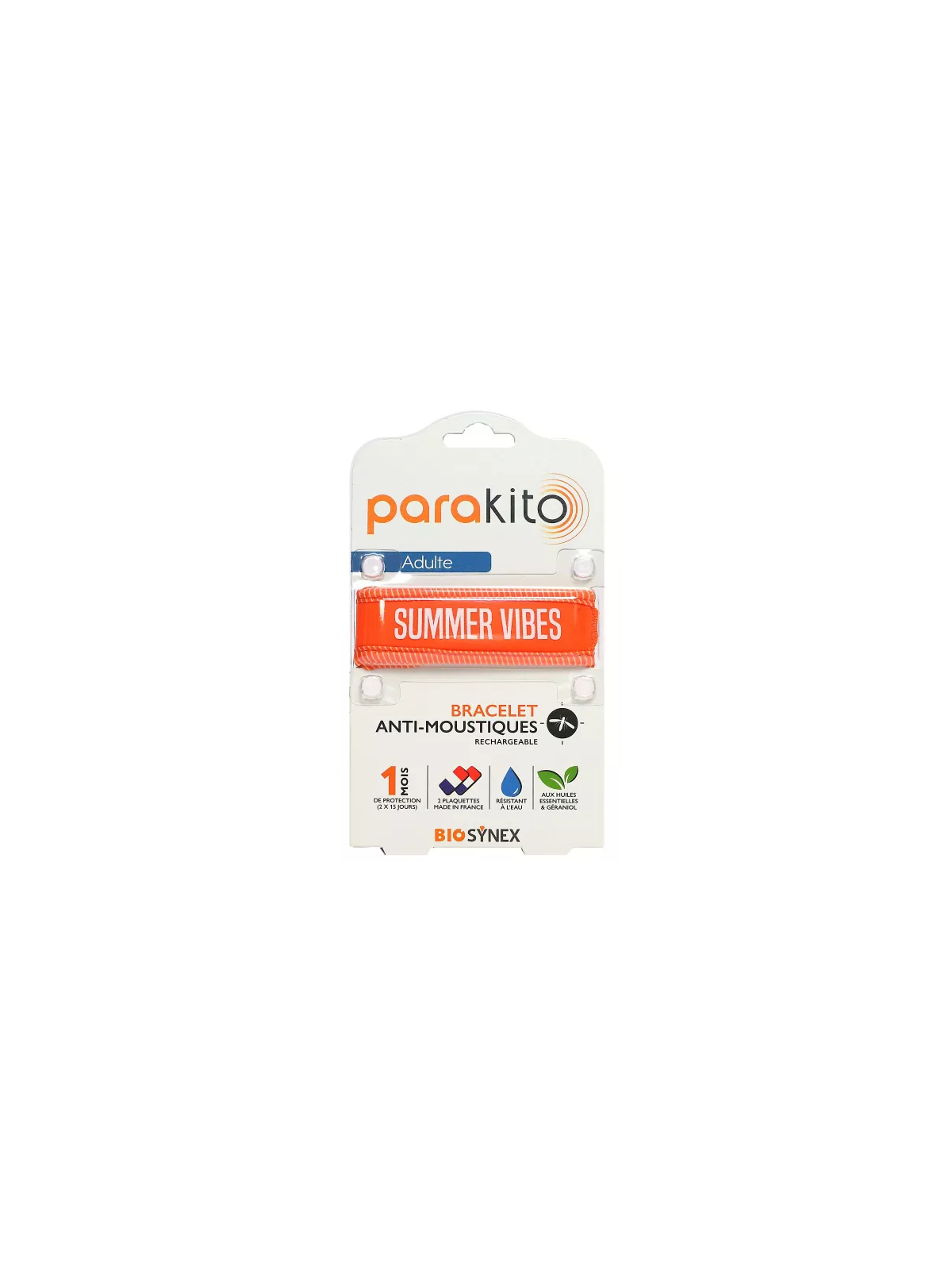 PARAKITO Adulte Bracelet Anti Moustiques Rechargeable Orange