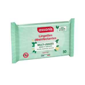 ASSANIS  Lingettes Désinfectantes Multi-Usages Mains et Surfaces Parfum Frais