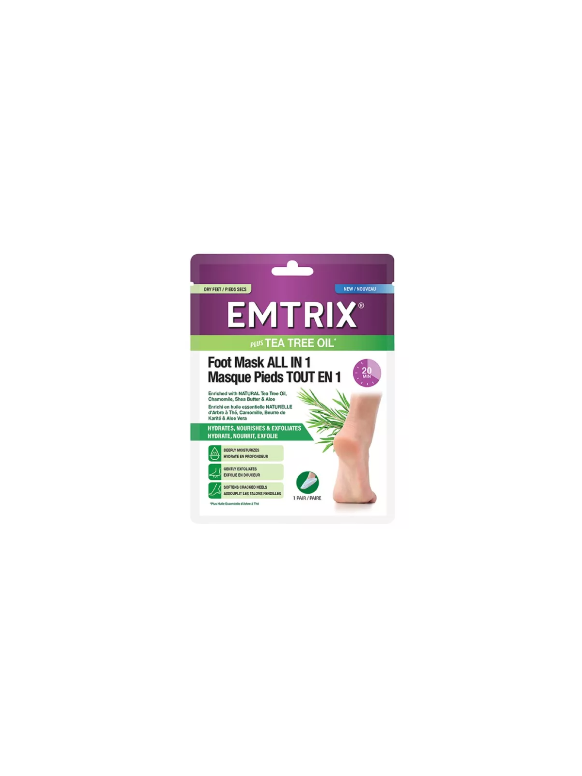 EMTRIX Masque Pieds tout en 1 - 1 Paire - Pieds Secs, Talons Fendillés
