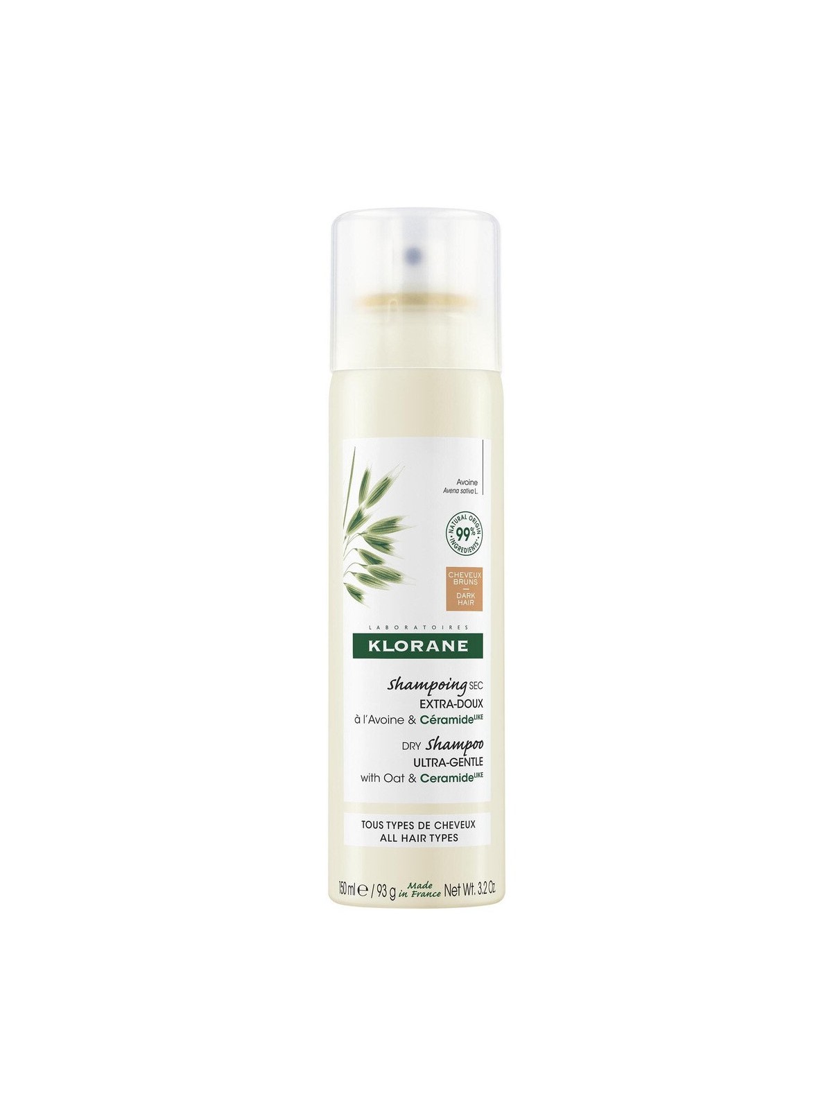 KLORANE Shampoing Sec Teinté Cheveux Brun Extra Doux à l'Avoine & Céramide 150ml