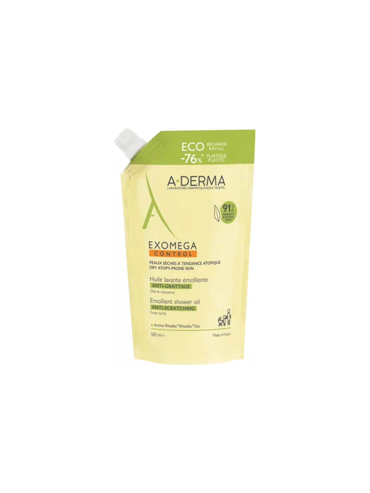 A-DERMA Exomega Control Huile Lavante Émolliente Anti-Grattage Recharge 500 ml