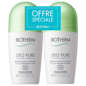 BIOTHERM Déo Pure Natural Protect Déodorant Soin 24H Roll-On Lot de 2 x 75 ml