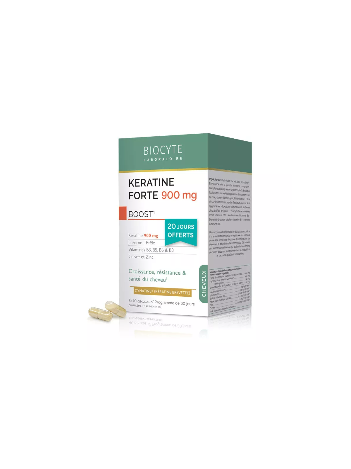 Biocyte keratine forte full spectrum capillaire cheveux 3 x 40 gélules