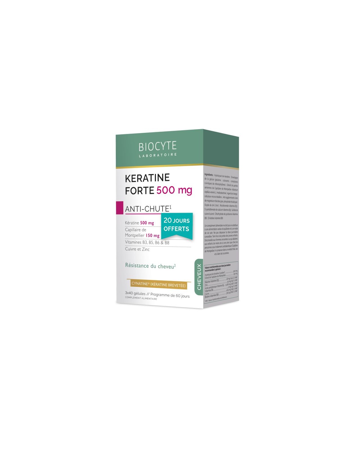 Biocyte keratine forte anti-chute cheveux 3 x 40 gélules