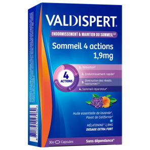 VALDISPERT Mélatonine 1,9 mg 4 Actions 30 Capsules