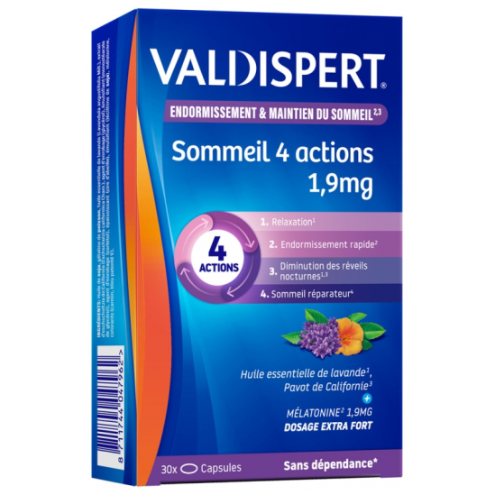 VALDISPERT Mélatonine 1,9 mg 4 Actions 30 Capsules