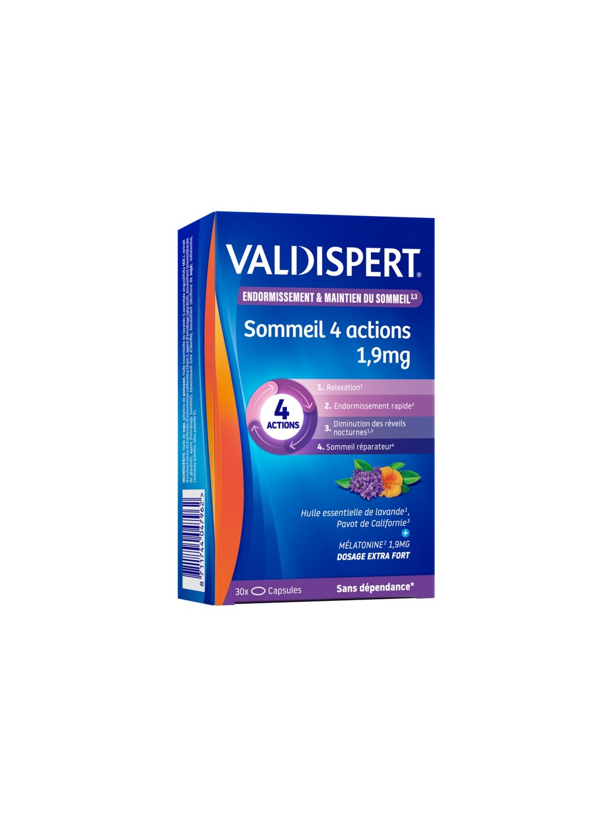 VALDISPERT Mélatonine 1,9 mg 4 Actions 30 Capsules