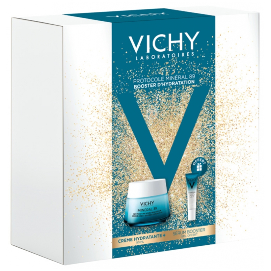 VICHY Minéral 89 Crème Boost d'Hydratation 72H 50 ml + Booster Quotidien Fortifiant et Repulpant 10 ml Offert