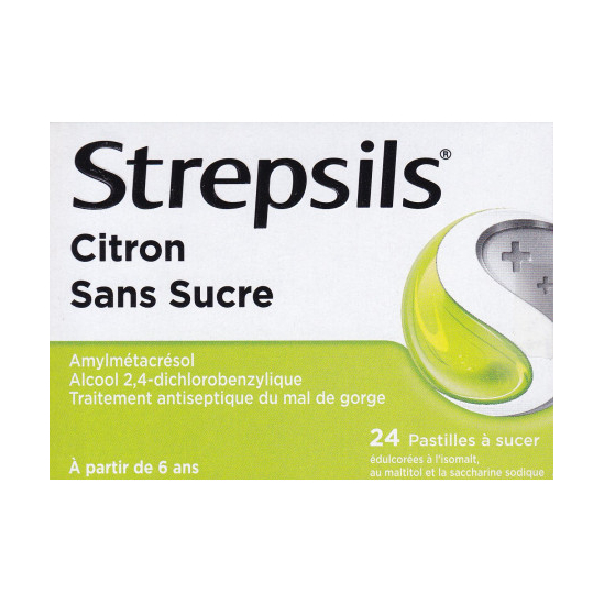 STREPSILS Citron Pastilles Sans Sucre boite de 24