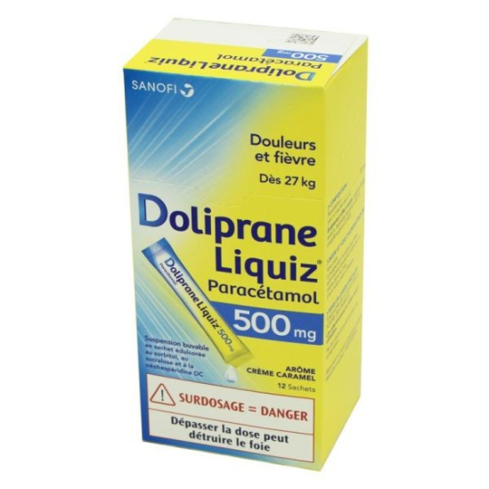 DOLIPRANE LIQUIZ 500MG SUSP BUV BTE 12