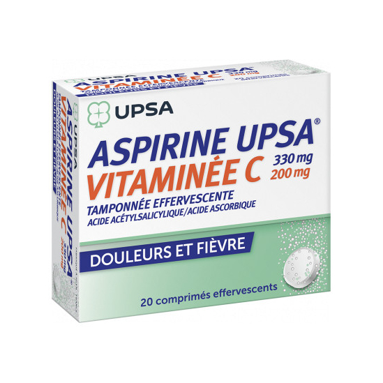 Aspirine Upsa vitaminée C 330mg 20 comprimés effervescents