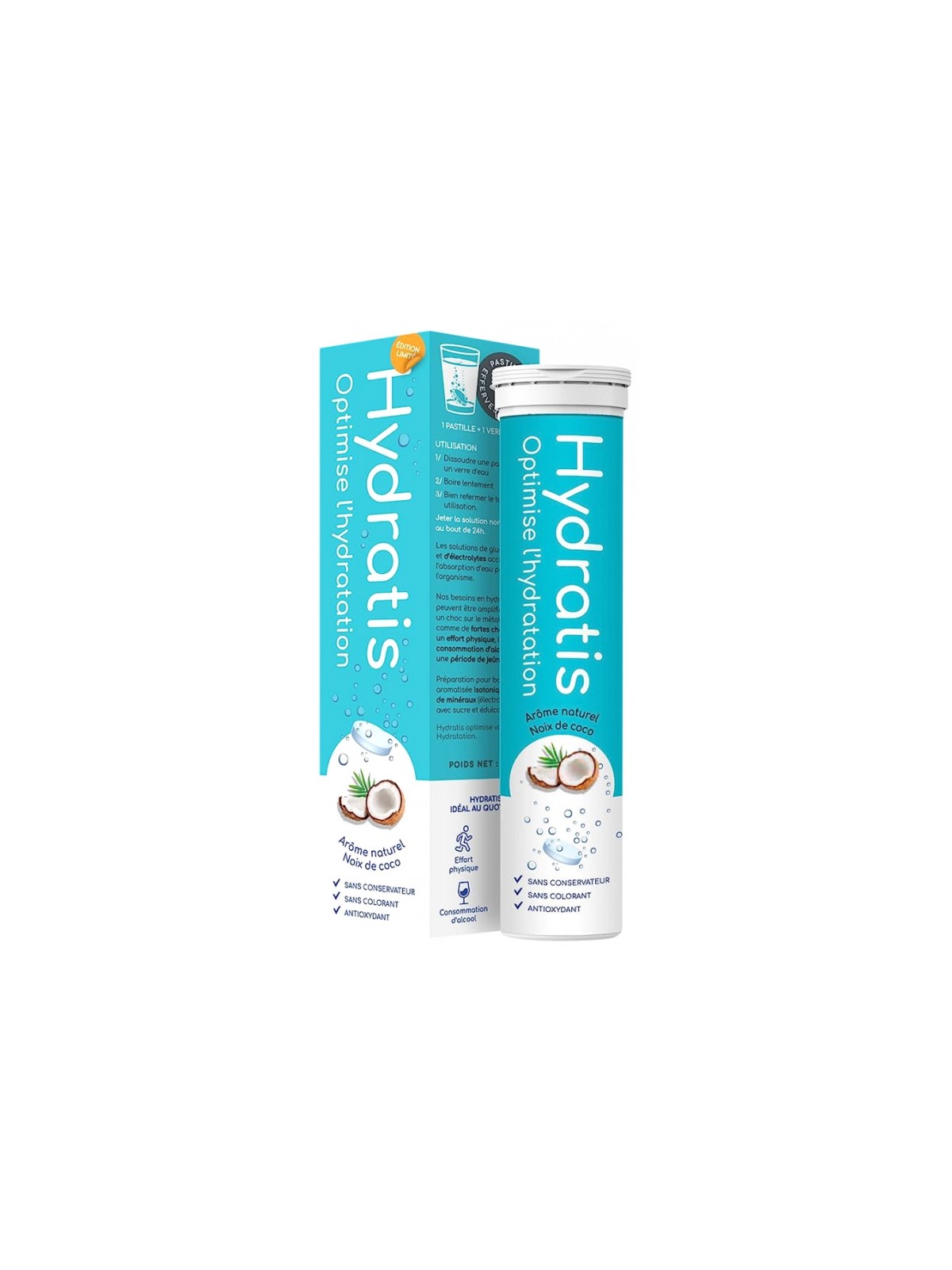HYDRATIS Solution d'Hydratation 20 Pastilles Effervescentes Arôme : Noix de Coco