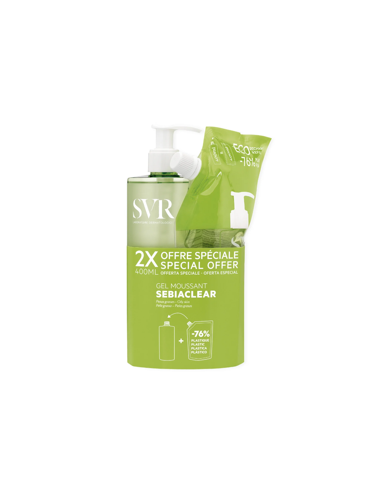 SVR Sebiaclear Gel Moussant + recharge 2x400ml