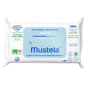 MUSTELA Lingettes Nettoyantes Compostables Sans Parfum 60 Lingettes