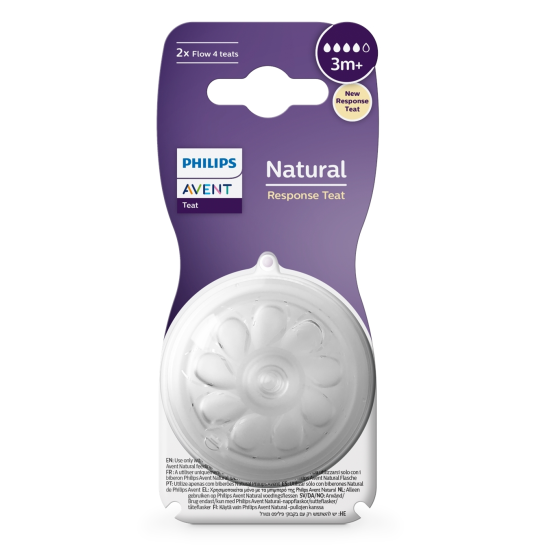 AVENT NATURAL RESPONSE Tétines Débit 4 en Silicone 3 mois et plus, Boite de 2