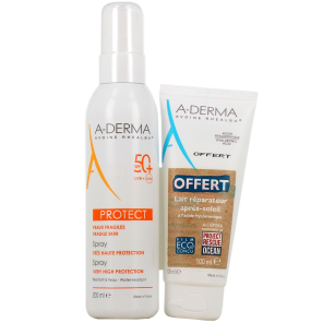 A-DERMA Protect Spray Solaire Très Haute Protection SPF 50+ Lait Après-soleil 100 ml OFFERT
