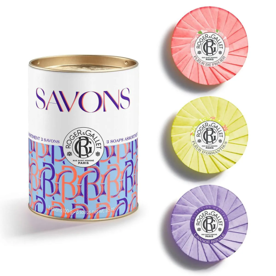 ROGER & GALLET COFFRET SAVONS BIENFAISANTS Fleur d'Osmanthus 100g + Lavande Royale 100g + Fleur de Figuier 100g