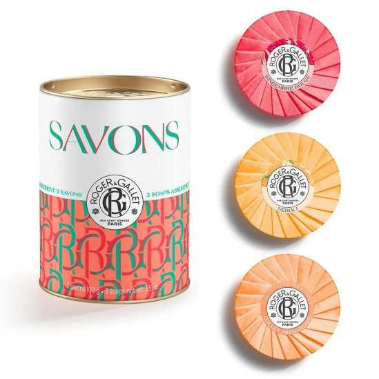 ROGER & GALLET COFFRET SAVONS BIENFAISANTS Gingembre Rouge 100g + Oeillet Mignardise 100g + Néroli 100g