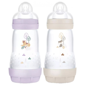 MAM 2 Biberons Easy Start 260 ml 2 Mois et + Débit 2 - Couleur : Lilas/Sable