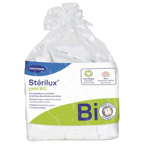 STERILUX Soin 160 Rectangles de Coton Bio 7,5 x 9,5 cm