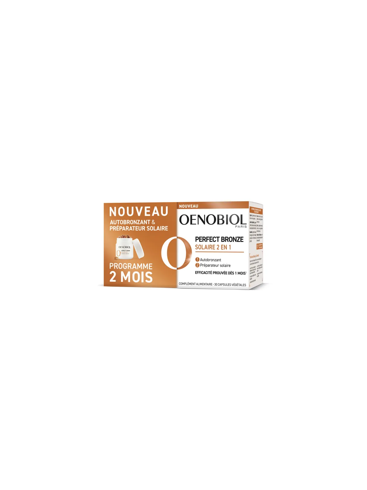 OENOBIOL Perfect Bronze Solaire 2 en 1 Autobronzant et Préparateur Solaire 60 capsules