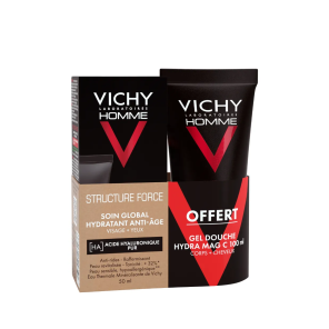 VICHY Homme structure force Soin Global Hydratant Anti-âge Visage Yeux 50ml + hydra mag c gel douche 100ml offert