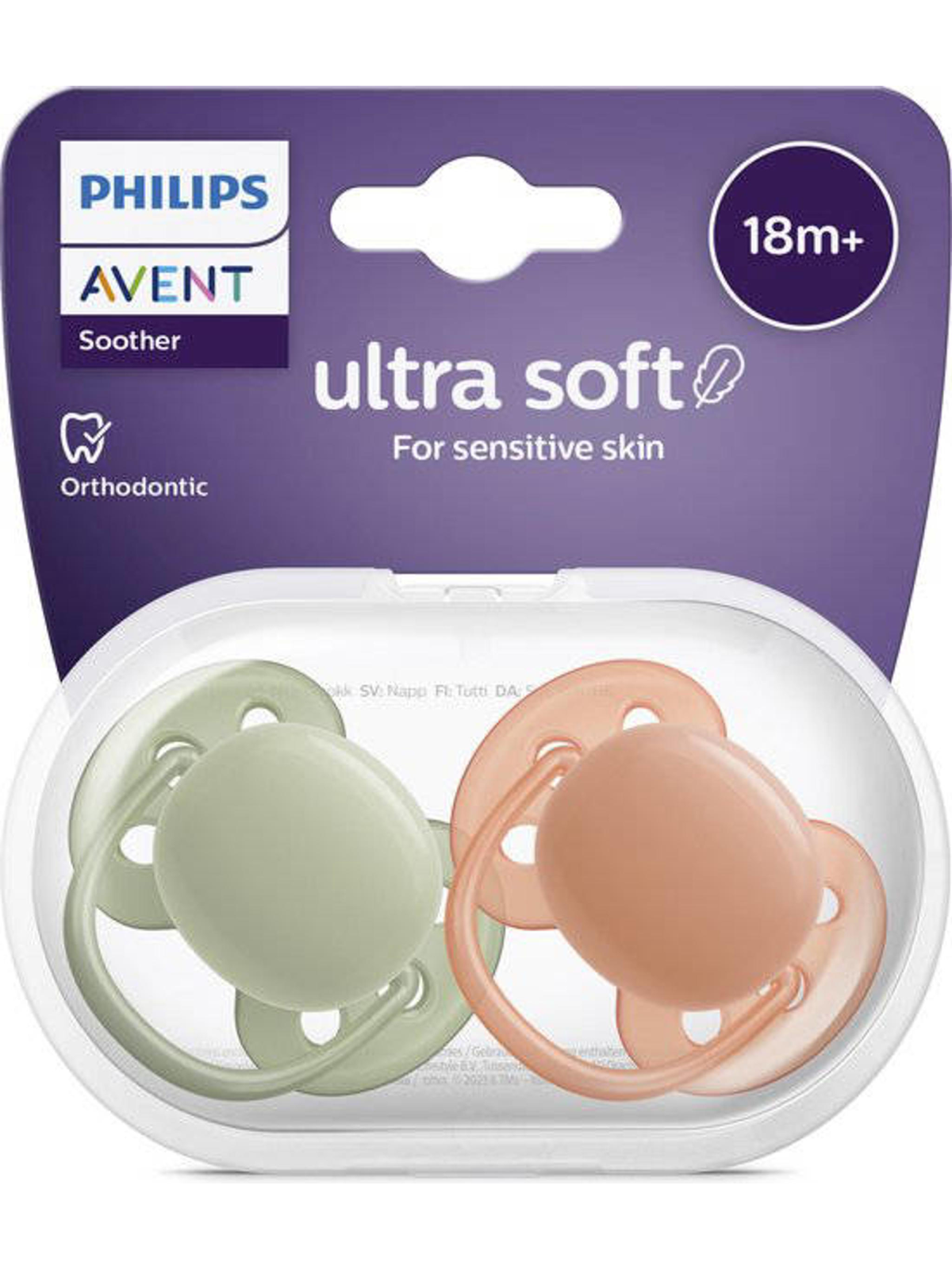 AVENT Ultra Soft Sucettes Orange/Verte18 Mois+ Lot de 2