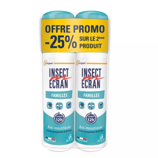 INSECT ECRAN Anti-Moustiques Spray Répulsif Peau Familles Lot de 2 x 100 ml