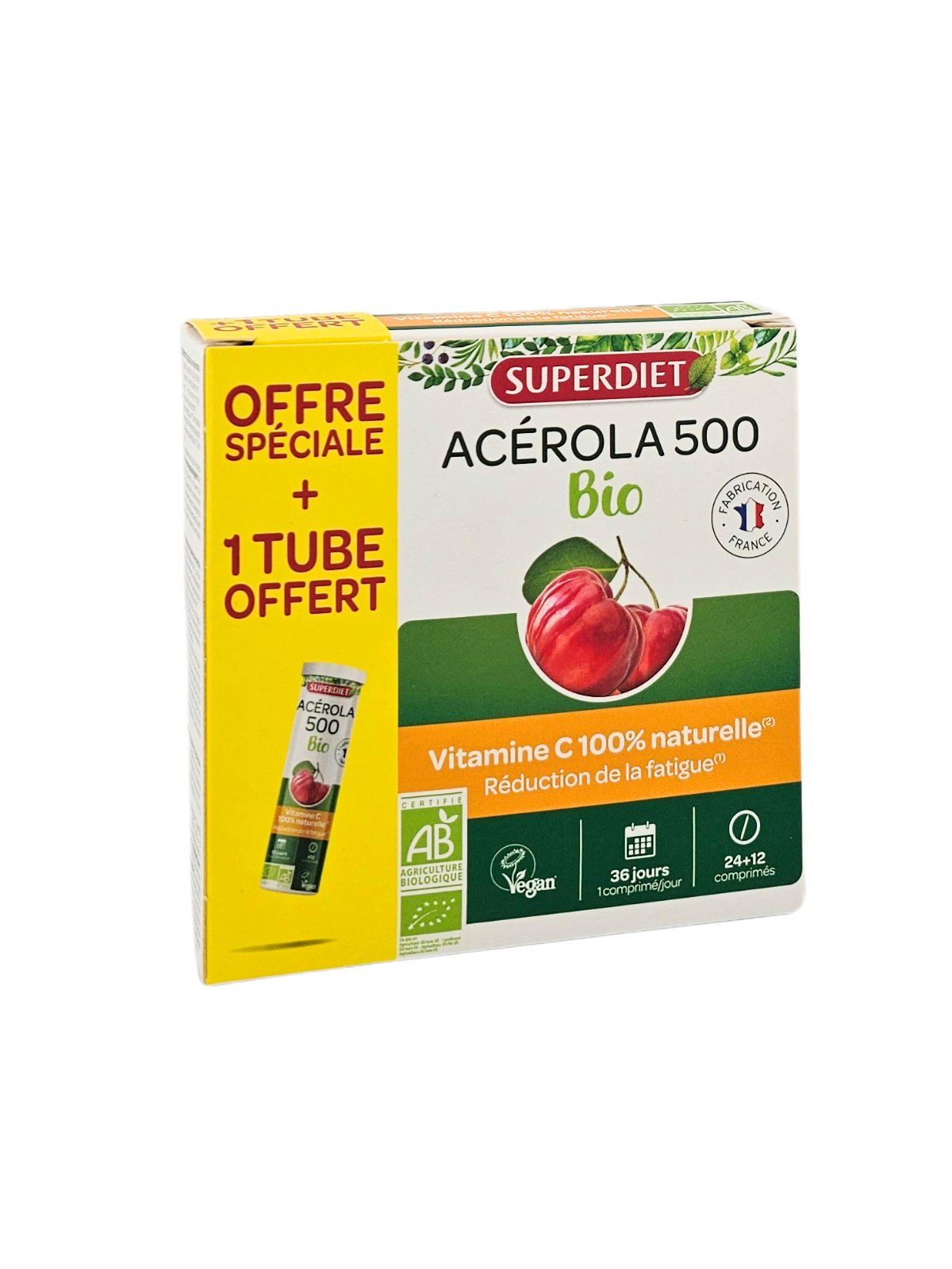 Super diet acérola 500 bio 24 Comprimés + tube 12 comprimés